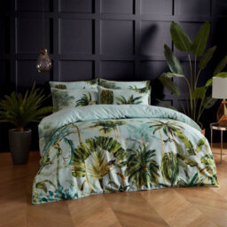 Paoletti Forsteriana Palms 100% Cotton Duvet Cover Set, Super King, Blue