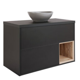 Homestylestore Black Grey 1000mm Led Lit Wall Hung Bathroom Vanity Unit With Oval Pebble Countertop Basin - thumbnail 1