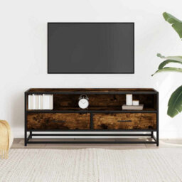 Berkfield Tv Cabinet Smoked Oak 100X34.5X40 Cm Engineered Wood And Metal - thumbnail 3