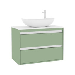 Royal Bathrooms Orion 800mm Mint Sage Wall Hung Plain White Countertop Vanity Unit 2 Drawer With Cesar Basin & Chrome Accent Trim - thumbnail 6
