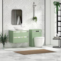 Royal Bathrooms Orion 800mm Mint Sage Wall Hung Plain White Countertop Vanity Unit 2 Drawer With Cesar Basin & Chrome Accent Trim - thumbnail 3