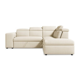 Valencia Finn Fabric Sectional Sofa Bed With Right Hand Storage Beige Hidden Storage Ottoman Two Extra Stools