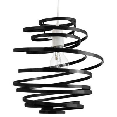Happy Homewares Contemporary Black Gloss Metal Double Ribbon Spiral Swirl Ceiling Light Pendant - image 1