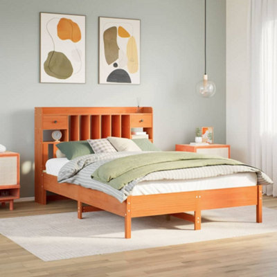 Berkfield Bookcase Bed Without Mattress Wax Brown 140X200 Cm Solid Wood Pine - image 1