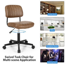 Costway Leisure Chair Pu Leather Rolling Upholstered Office Chair Height Adjustable Swivel Accent Chair - thumbnail 8