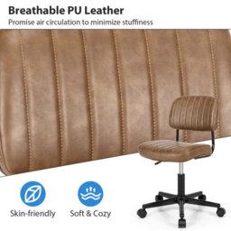 Costway Leisure Chair Pu Leather Rolling Upholstered Office Chair Height Adjustable Swivel Accent Chair - thumbnail 9