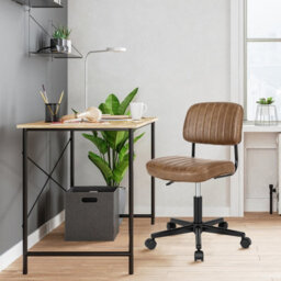 Costway Leisure Chair Pu Leather Rolling Upholstered Office Chair Height Adjustable Swivel Accent Chair - thumbnail 4