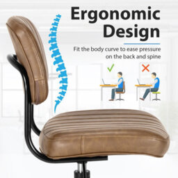 Costway Leisure Chair Pu Leather Rolling Upholstered Office Chair Height Adjustable Swivel Accent Chair - thumbnail 7