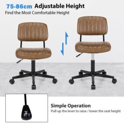 Costway Leisure Chair Pu Leather Rolling Upholstered Office Chair Height Adjustable Swivel Accent Chair - thumbnail 6