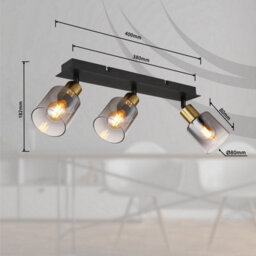 Luminosa Lighting Luminosa Hollsy Ceiling Spotlight Bar Matt Black Smoke Glass Shade 3X E14 - thumbnail 6