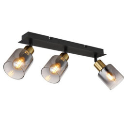 Luminosa Lighting Luminosa Hollsy Ceiling Spotlight Bar Matt Black Smoke Glass Shade 3X E14