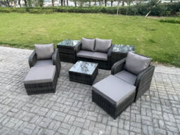 Fimous Rattan Garden Furniture Set Patio Conservatory Indoor Outdoor 6 Seater Set  With Love Sofa Square Coffee Table - thumbnail 2
