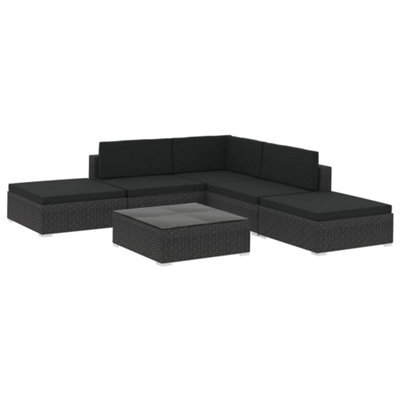Vidaxl 6 Piece Garden Lounge Set With Cushions Poly Rattan Black - image 1