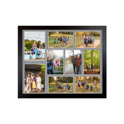 AK Frames 20X16 Black Sleek Multi Photo Frame With Mid Grey Mount - Holds 9 Apertures (2X) 7X5, (7X) 6X4 Photos - image 1