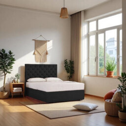 "Knight Sleep Athens Black Plush 2Ft6 Bed Set With Mattress, 2 Drawers Same Side & 24""headboard - Small Single"