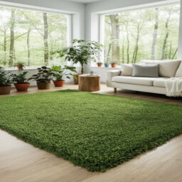 Uetian Green Large Area Shaggy Rug 5Cm Pile Thickness For Livingroom Hallways Bedroom Green (160 X 230) - thumbnail 1