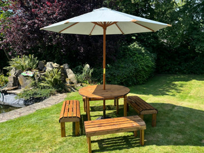 Charles Taylor Knights Garden 8 Seat Round Wooden Dining Table Bench Set Grey - image 1