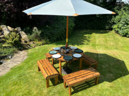 Charles Taylor Knights Garden 8 Seat Round Wooden Dining Table Bench Set Grey - thumbnail 3