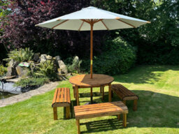 Charles Taylor Knights Garden 8 Seat Round Wooden Dining Table Bench Set Grey - thumbnail 1