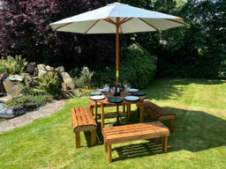 Charles Taylor Knights Garden 8 Seat Round Wooden Dining Table Bench Set Grey - thumbnail 4