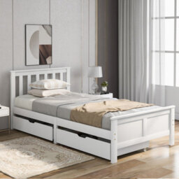 Matteo Solid Pine Wood Single Bed Frame With Under-Bed Storage Drawers, White Finish - Ideal For Uk Diy Home - thumbnail 8