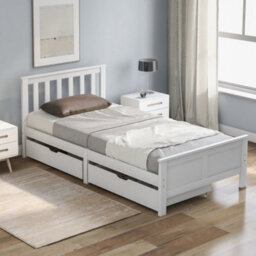 Matteo Solid Pine Wood Single Bed Frame With Under-Bed Storage Drawers, White Finish - Ideal For Uk Diy Home - thumbnail 9