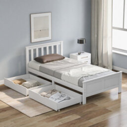 Matteo Solid Pine Wood Single Bed Frame With Under-Bed Storage Drawers, White Finish - Ideal For Uk Diy Home - thumbnail 4