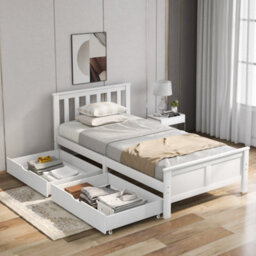 Matteo Solid Pine Wood Single Bed Frame With Under-Bed Storage Drawers, White Finish - Ideal For Uk Diy Home - thumbnail 7
