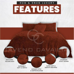Gc Gaveno Cavailia Hug & Snug Teddy Fleece Double Rust Duvet Cover With Matching Pillowcase Warm Fluffy Soft & Cosy Bedding Set - thumbnail 2