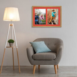 AK Frames 20X14 Oak Sleek Multi Photo Frame With Poppy Red Mount - Holds 2 Apertures (2X) A4 Photos - thumbnail 3