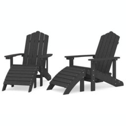 Berkfield Garden Adirondack Chairs 2 Pcs With Footstools Hdpe Anthracite - thumbnail 2