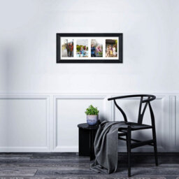 AK Frames 50X20Cm Black Classic Multi Photo Frame With White Mount - Holds 4 Apertures (4X) 6X4 Photos - thumbnail 3