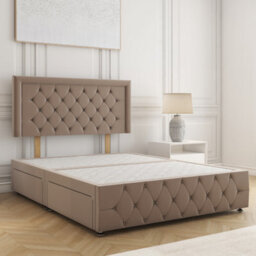 Bsspoke Lena Divan Bed Mink Plush Velvet 24Inch Headboard & Footboard No Mattress No Drawers In Single Double King 4Ft 6Ft - thumbnail 1