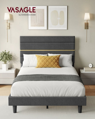 LEDREM Small Double Bed Frame, For 120 X 190 Cm Mattress, Adjustable Upholstered Headboard, Metal Frame, Wooden Slats, Modern - image 1