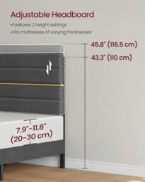LEDREM Small Double Bed Frame, For 120 X 190 Cm Mattress, Adjustable Upholstered Headboard, Metal Frame, Wooden Slats, Modern - thumbnail 7