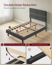 LEDREM Small Double Bed Frame, For 120 X 190 Cm Mattress, Adjustable Upholstered Headboard, Metal Frame, Wooden Slats, Modern - thumbnail 5