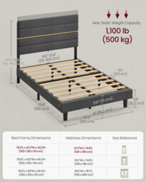 LEDREM Small Double Bed Frame, For 120 X 190 Cm Mattress, Adjustable Upholstered Headboard, Metal Frame, Wooden Slats, Modern - thumbnail 6