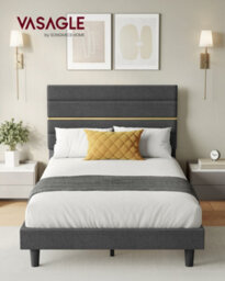 Vasagle Small Double Bed Frame, For 120 X 190 Cm Mattress, Adjustable Upholstered Headboard