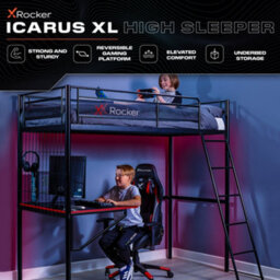 X Rocker X-Rocker Icarus Xl High Sleeper Bunk Bed 3Ft Single Metal Loft Bed For Kids With Gaming Desk - Black - thumbnail 2