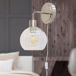 First Choice Lighting Set Of 2 Toby -Satin Nickel Plug In Wall Light Fittings Only - thumbnail 3