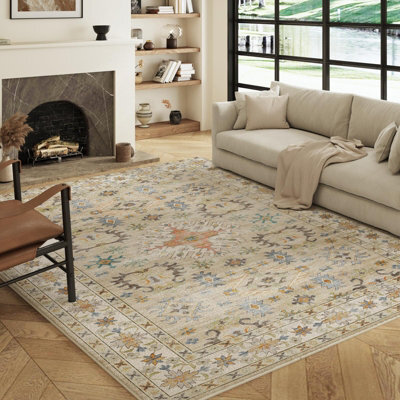 Decoranddecor Living Room Rugs, Washable Area Rugs, 120X170Cm, Non-Slip, Pet Friendly, Low Pile, Traditional Rug - Tessia - image 1