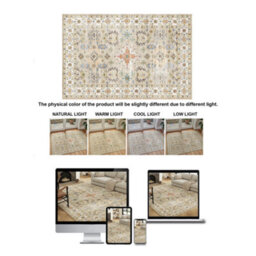 Decoranddecor Living Room Rugs, Washable Area Rugs, 120X170Cm, Non-Slip, Pet Friendly, Low Pile, Traditional Rug - Tessia - thumbnail 9