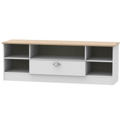Albert Wide 1 Drawer Tv & Media Unit In Grey Matt & Oak (Ready Assembled) - image 1