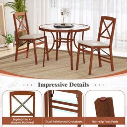 Gainoom Folding Walnut Dining Chairs Set Of 2 Kitchen Side Chairs With Padded Seat Cross Backrest - thumbnail 8