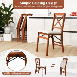 Gainoom Folding Walnut Dining Chairs Set Of 2 Kitchen Side Chairs With Padded Seat Cross Backrest - thumbnail 9