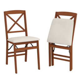 Gainoom Folding Walnut Dining Chairs Set Of 2 Kitchen Side Chairs With Padded Seat Cross Backrest