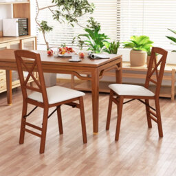 Gainoom Folding Walnut Dining Chairs Set Of 2 Kitchen Side Chairs With Padded Seat Cross Backrest - thumbnail 3