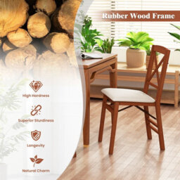 Gainoom Folding Walnut Dining Chairs Set Of 2 Kitchen Side Chairs With Padded Seat Cross Backrest - thumbnail 7