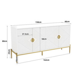 Matteo Modern White Sideboard With Geometric 3D Doors & Gold Legs - 4-Door Storage Cabinet (158X40X80Cm) - thumbnail 4