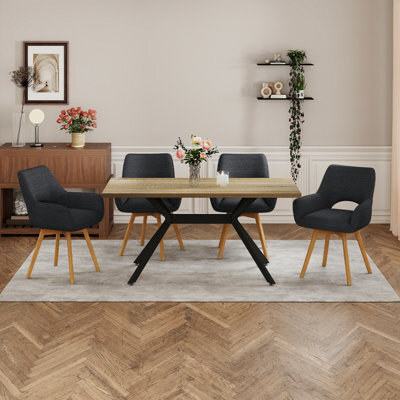 Longtoo Set Of 4 Swivel Dining Chairs , Swivel Upholstered Chairs With Armrests And Wooden Legs, Black - image 1